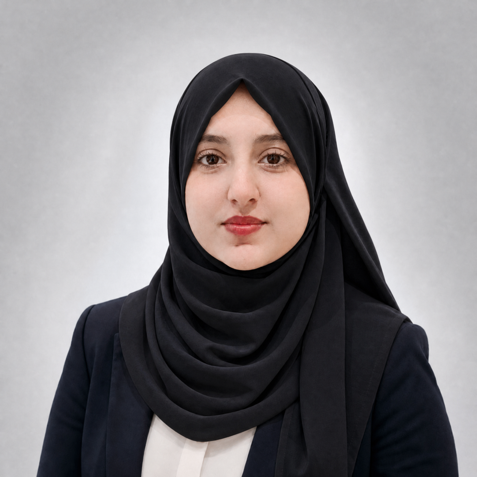 Professional headshot with black hijab